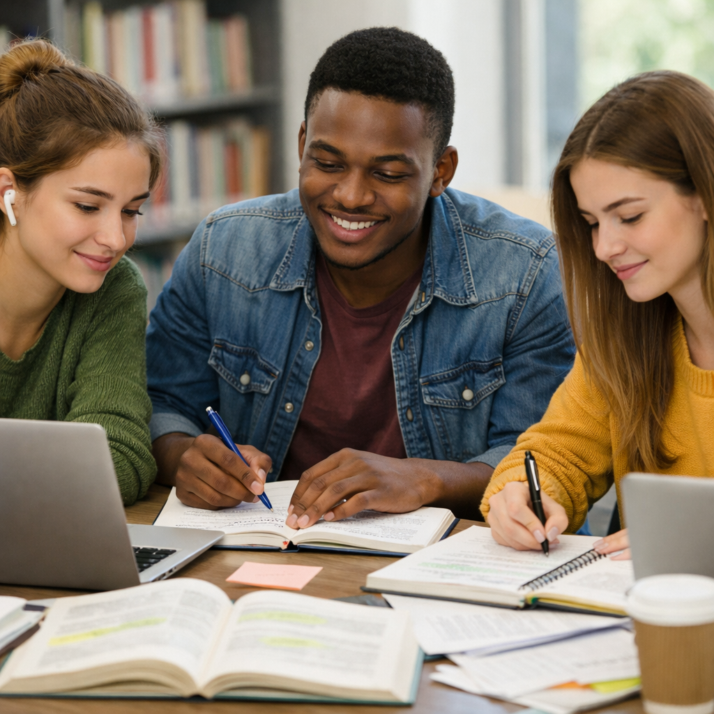 Étudiants travaillant sur ordinateur avec des notes